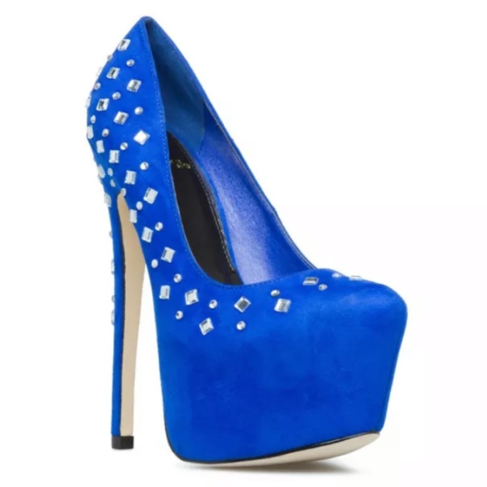 Annelle by SCENE Blue faux suede bling 6.25" platform heels Prom Club Party 8